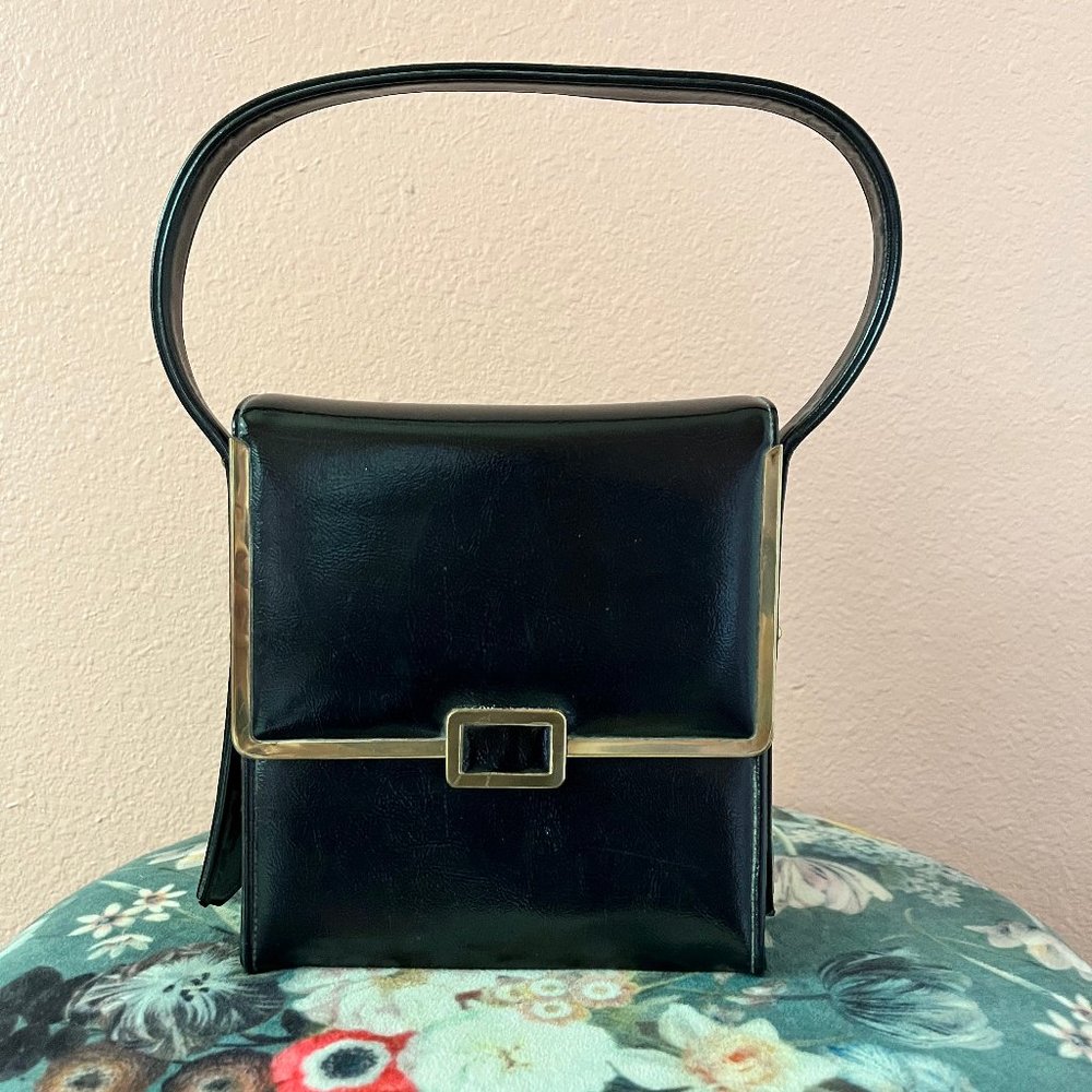 Vintage Black and Gold Block Handbag with Adjustable Strap